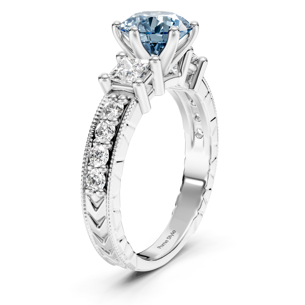 1.70-4.70 CT Princess & Round Cut Fancy Blue Diamonds - Engagement Ring
