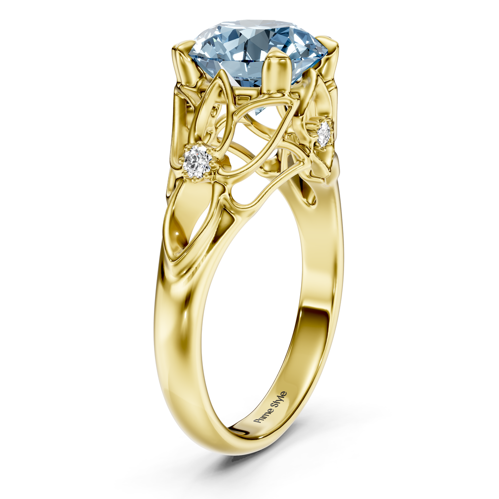 1.07-4.07 CT Round Cut Fancy Blue Diamonds - Engagement Ring