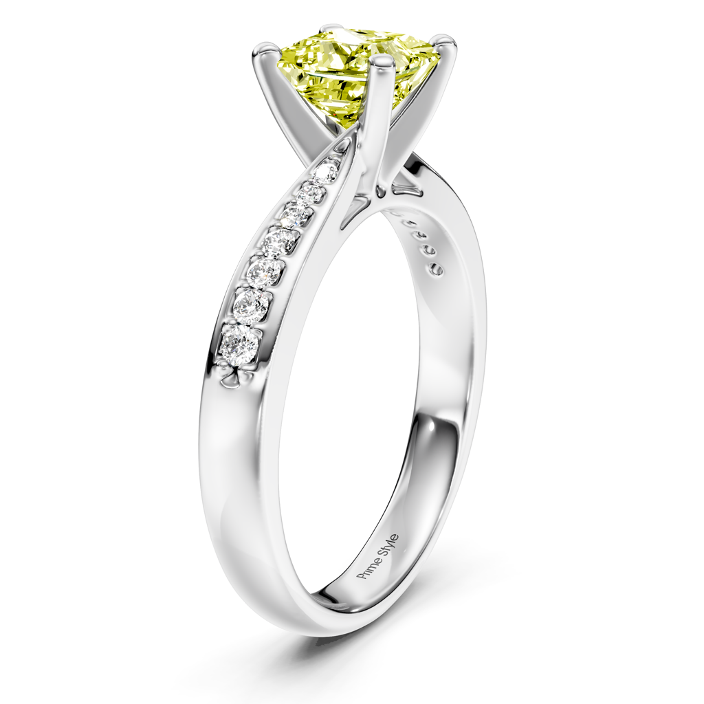 1.15-4.15 CT Princess & Round Cut Fancy Yellow Diamonds - Engagement Ring