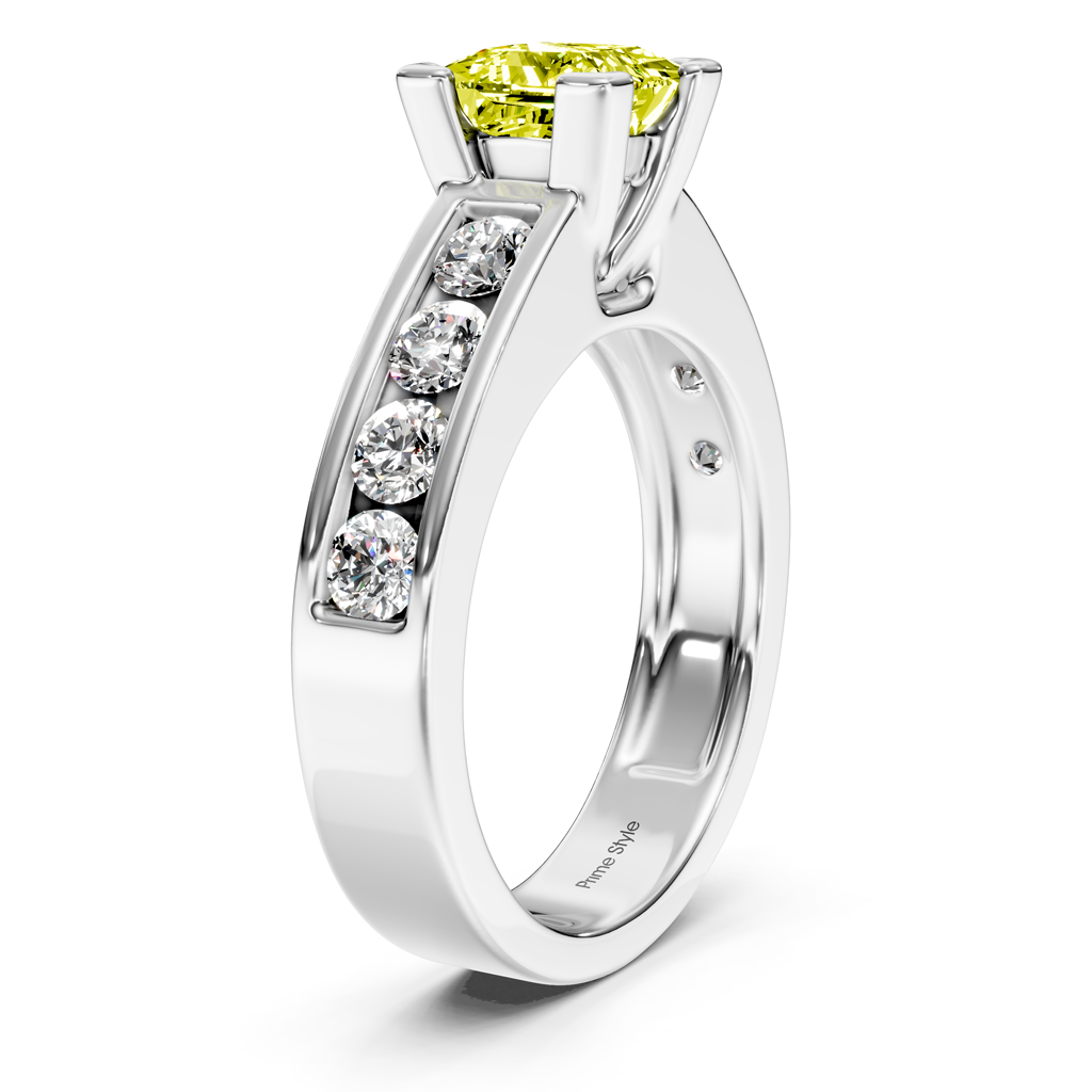 1.80-4.80 CT Princess & Round Cut Fancy Yellow Diamonds - Engagement Ring