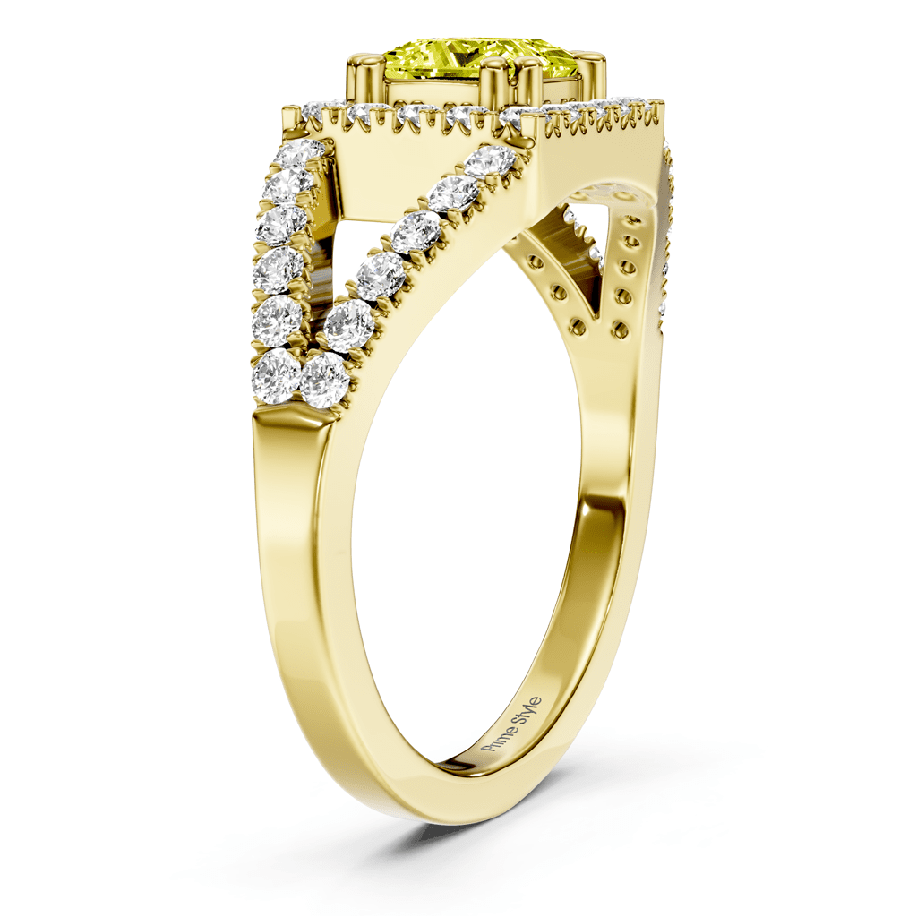 1.45-4.45 CT Princess & Round Cut Fancy Yellow Diamonds - Engagement Ring