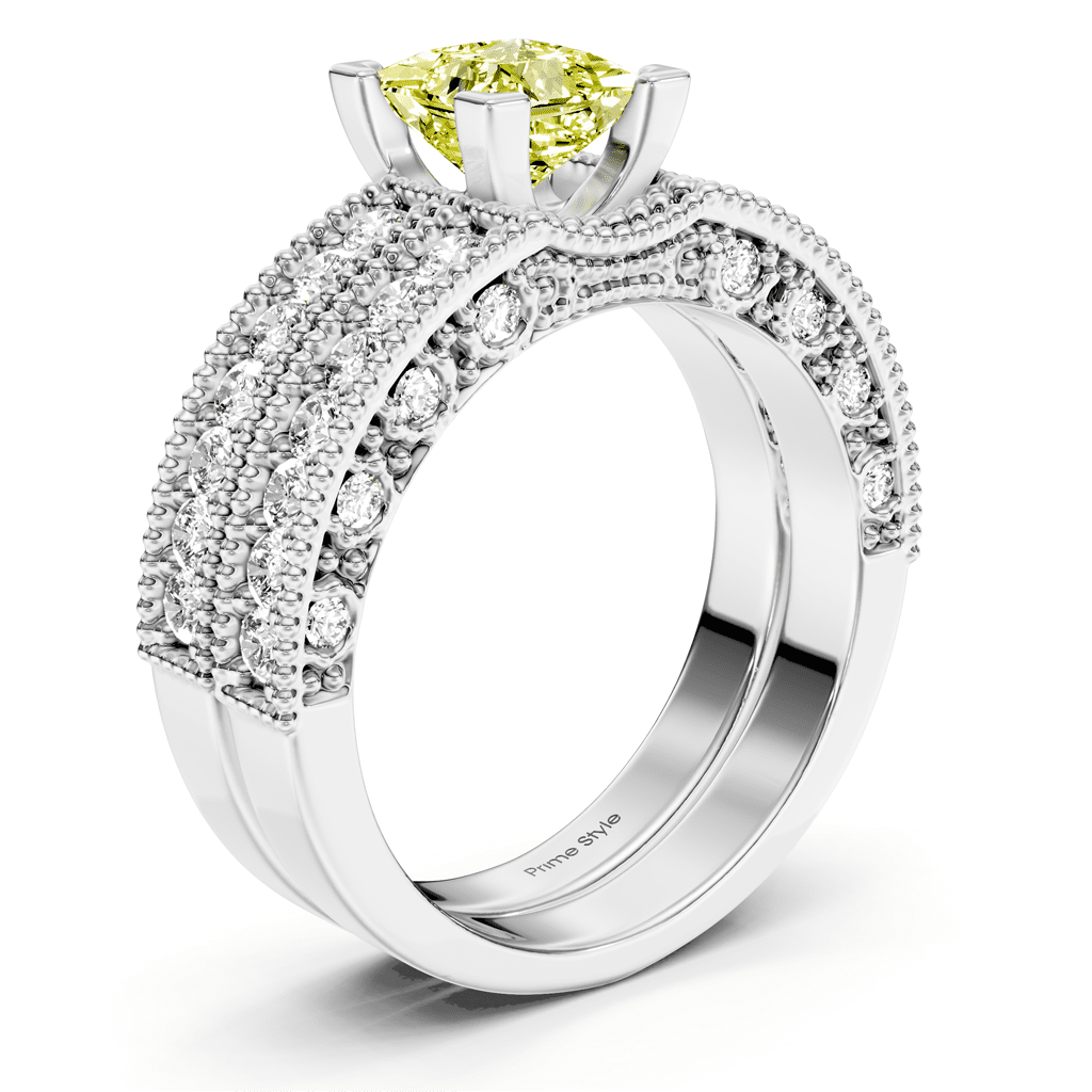 2.10 - 5.10 CT Princess & Round Cut Fancy Yellow Diamonds - Bridal Set - Primestyle.com