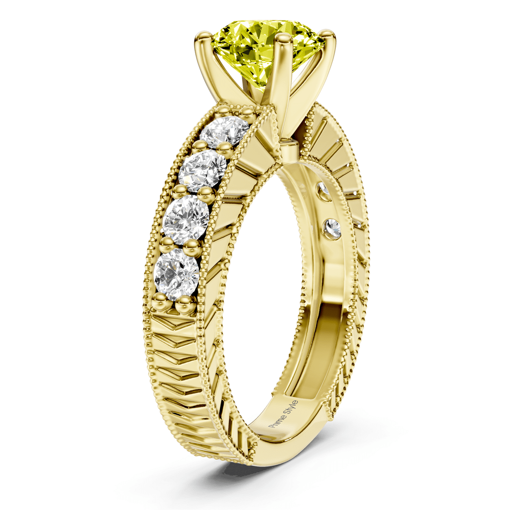1.85 - 4.85 CT Princess & Round Cut Fancy Yellow Diamonds - Engagement Ring - Primestyle.com