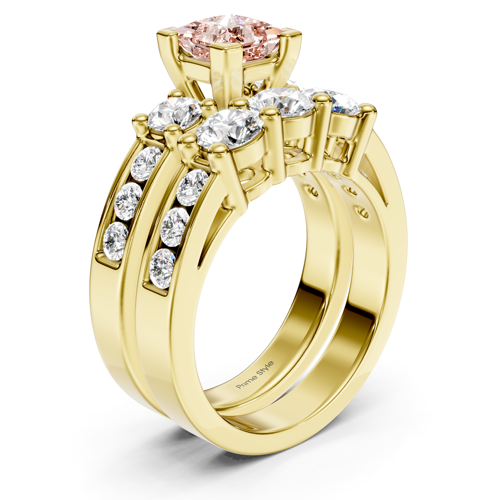 2.80-5.80 CT Princess & Round Cut Fancy Pink Diamonds - Bridal Set