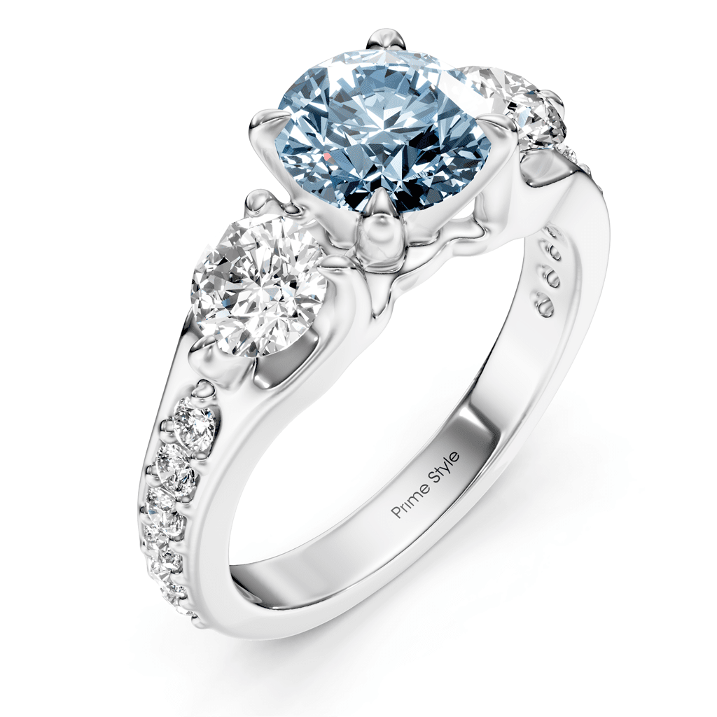 2.05 - 5.05 CT Round Cut Fancy Blue Diamonds - Engagement Ring - Primestyle.com