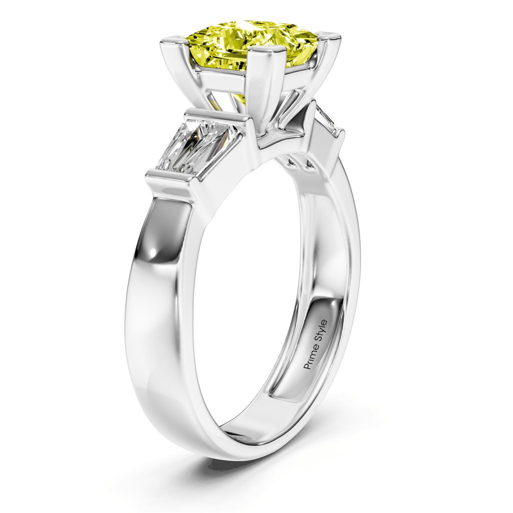 1.40-4.40 CT Princess & Taper Cut Fancy Yellow Diamonds - Engagement Ring
