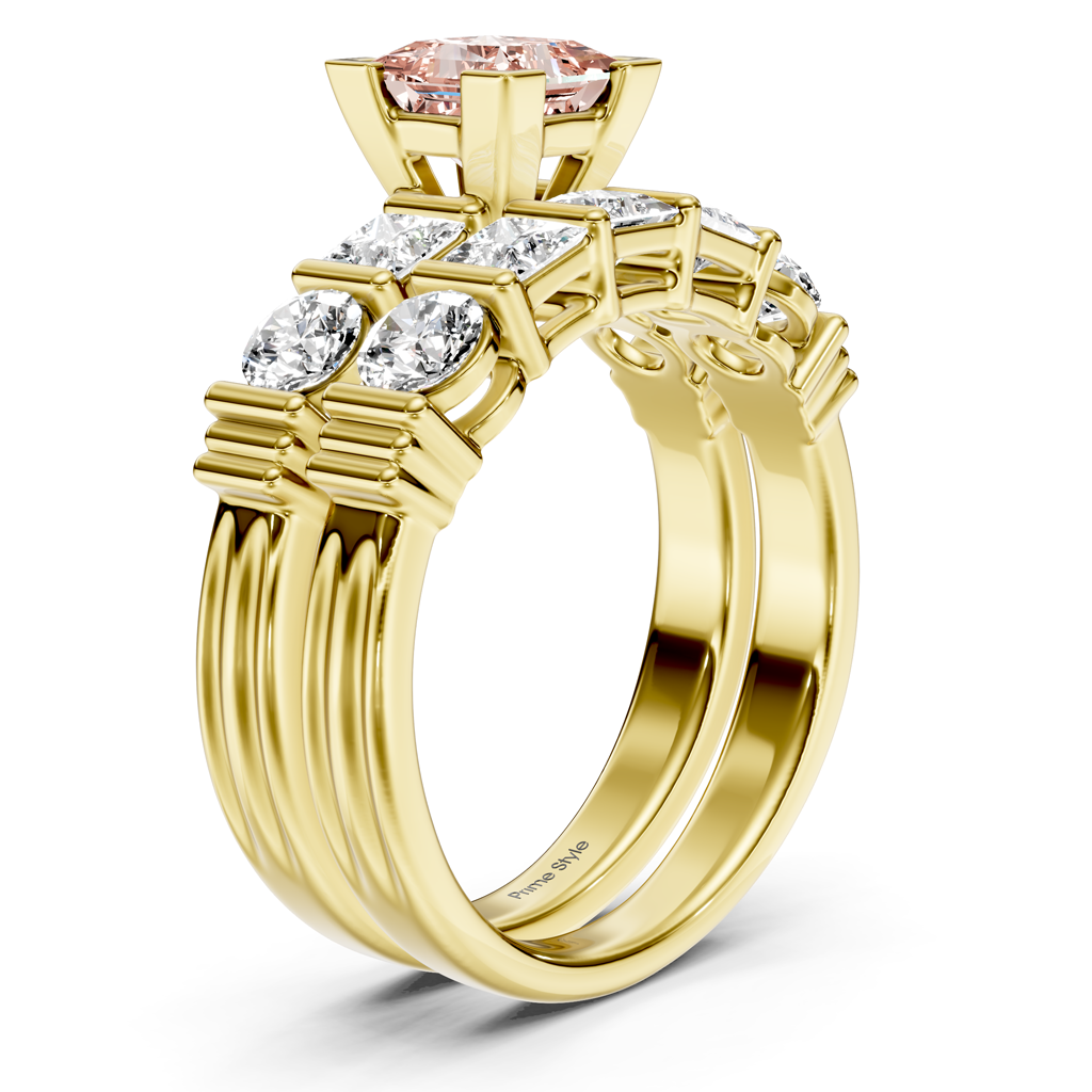 2.55-5.55 CT Princess & Round Cut Fancy Pink Diamonds - Bridal Set