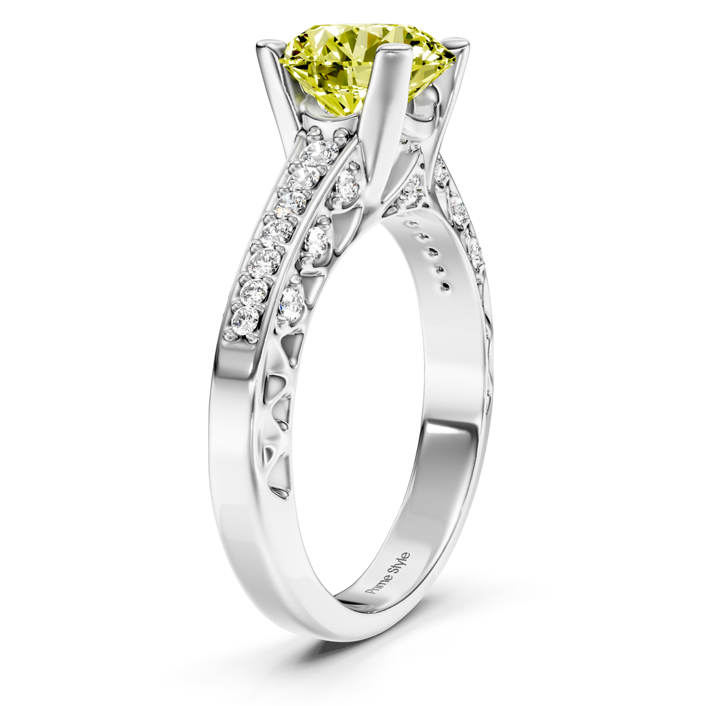 1.25-4.25 CT Round Cut Fancy Yellow Diamonds - Engagement Ring