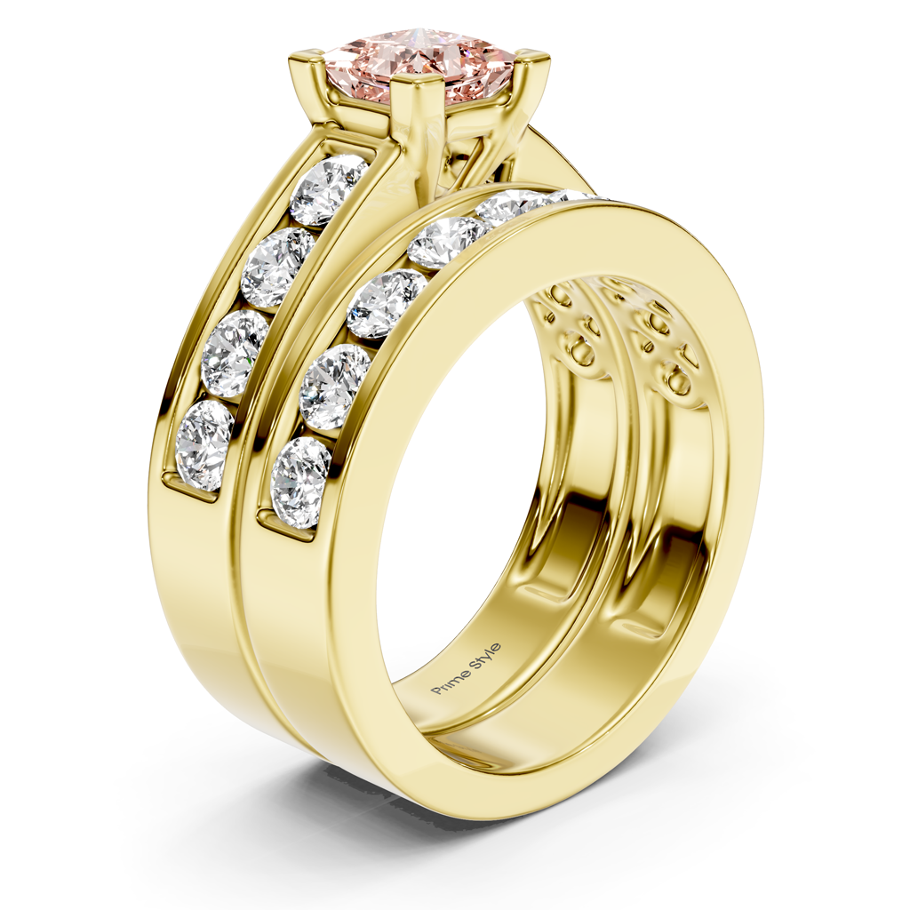 2.60-5.60 CT Princess & Round Cut Fancy Pink Diamonds - Bridal Set