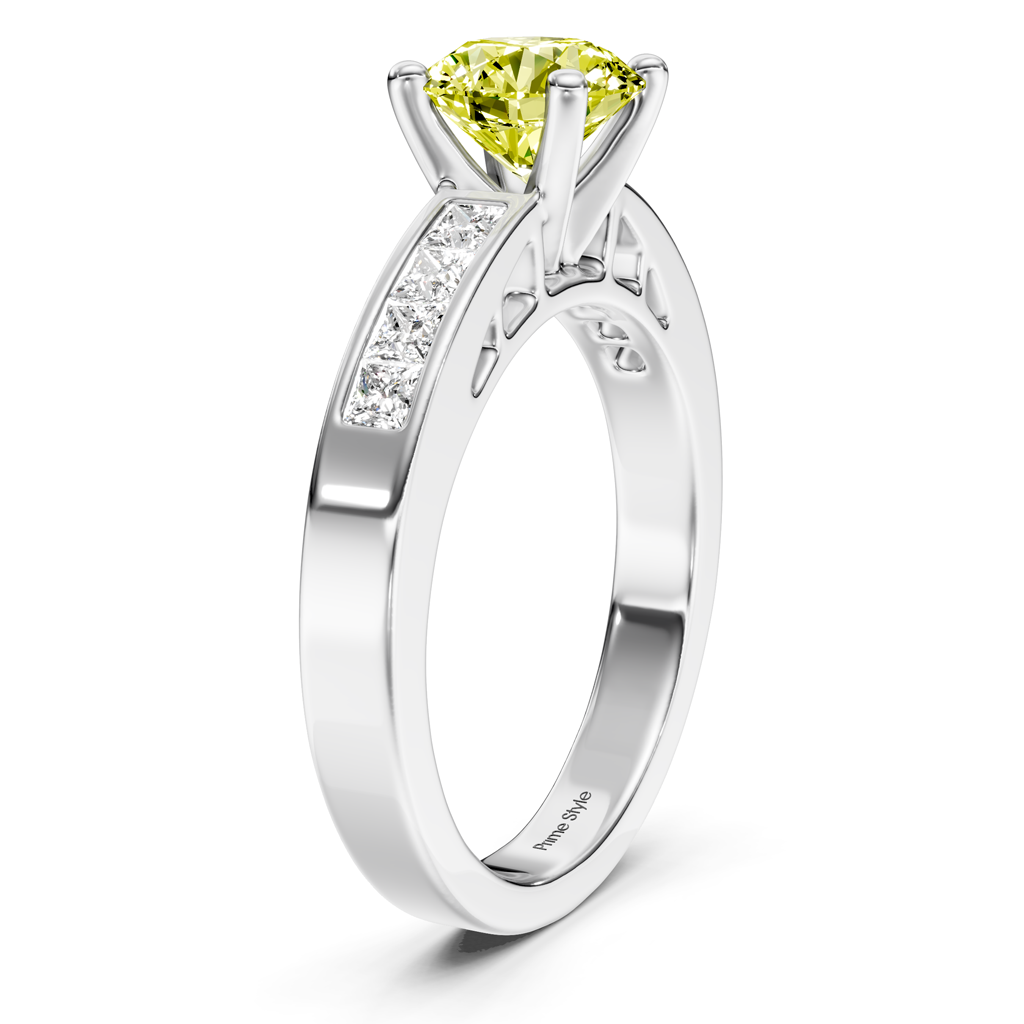 1.50-4.50 CT Princess & Round Cut Fancy Yellow Diamonds - Engagement Ring