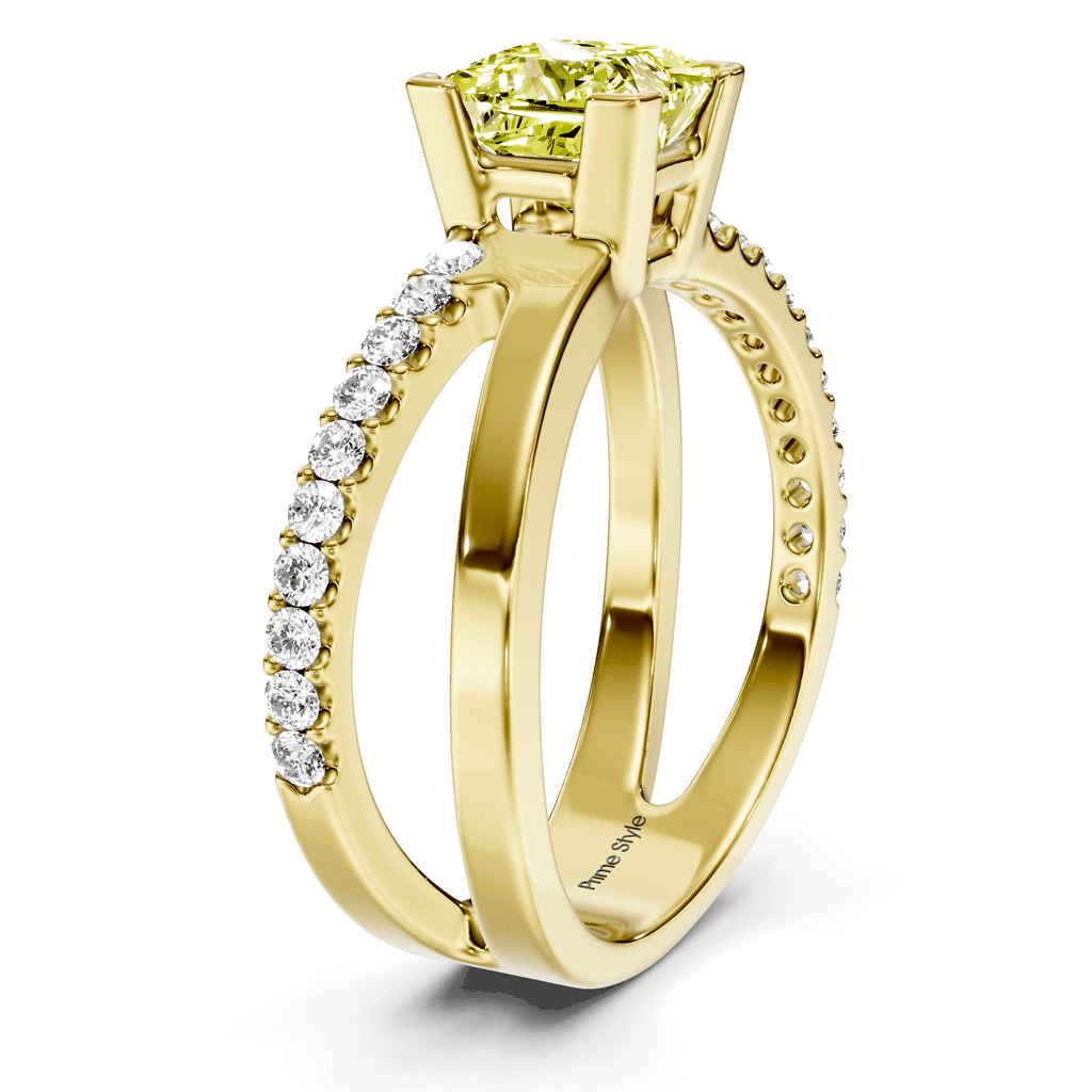 1.25 - 4.25 CT Princess & Round Cut Fancy Yellow Diamonds - Engagement Ring - Primestyle.com