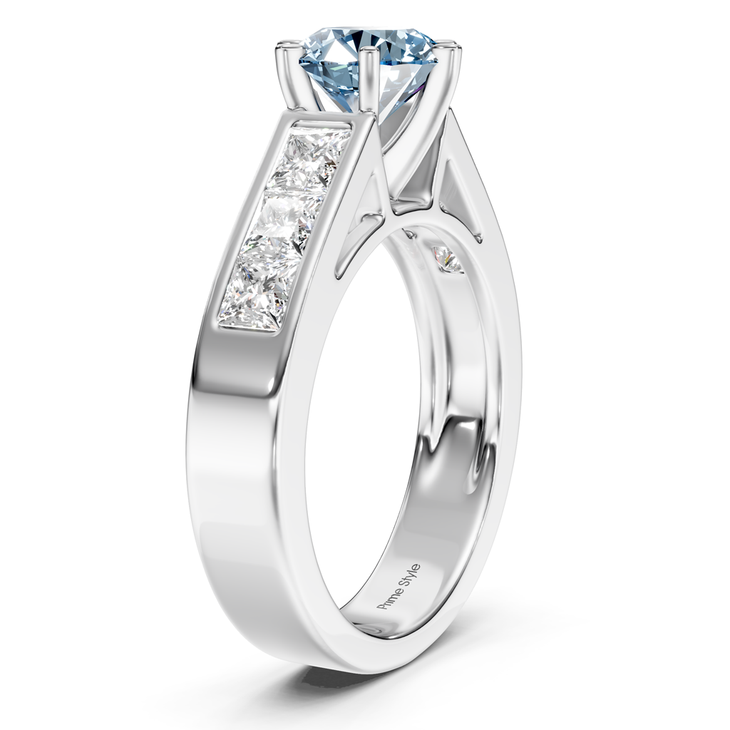 2.05-5.05 CT Princess & Round Cut Fancy Blue Diamonds - Engagement Ring