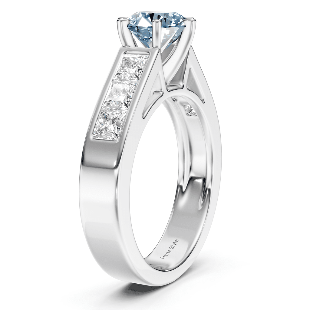 2.05-5.05 CT Princess & Round Cut Fancy Blue Diamonds - Engagement Ring
