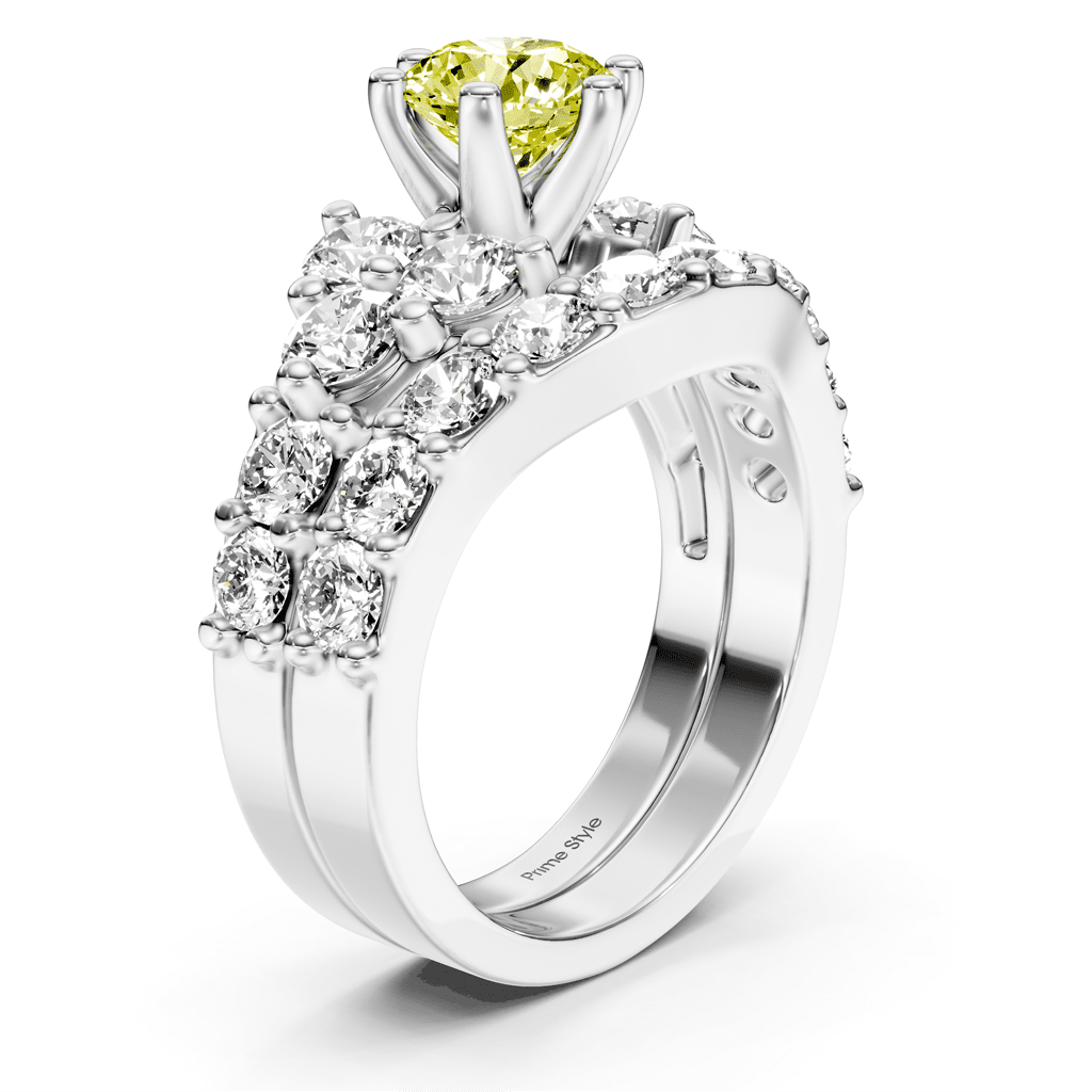 3.55 - 6.55 CT Round Cut Fancy Yellow Diamonds - Bridal Set - Primestyle.com