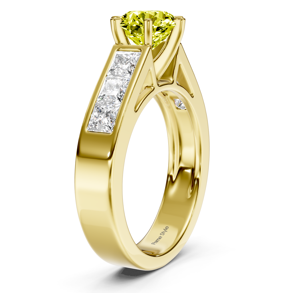 2.05-5.05 CT Princess & Round Cut Fancy Yellow Diamonds - Engagement Ring