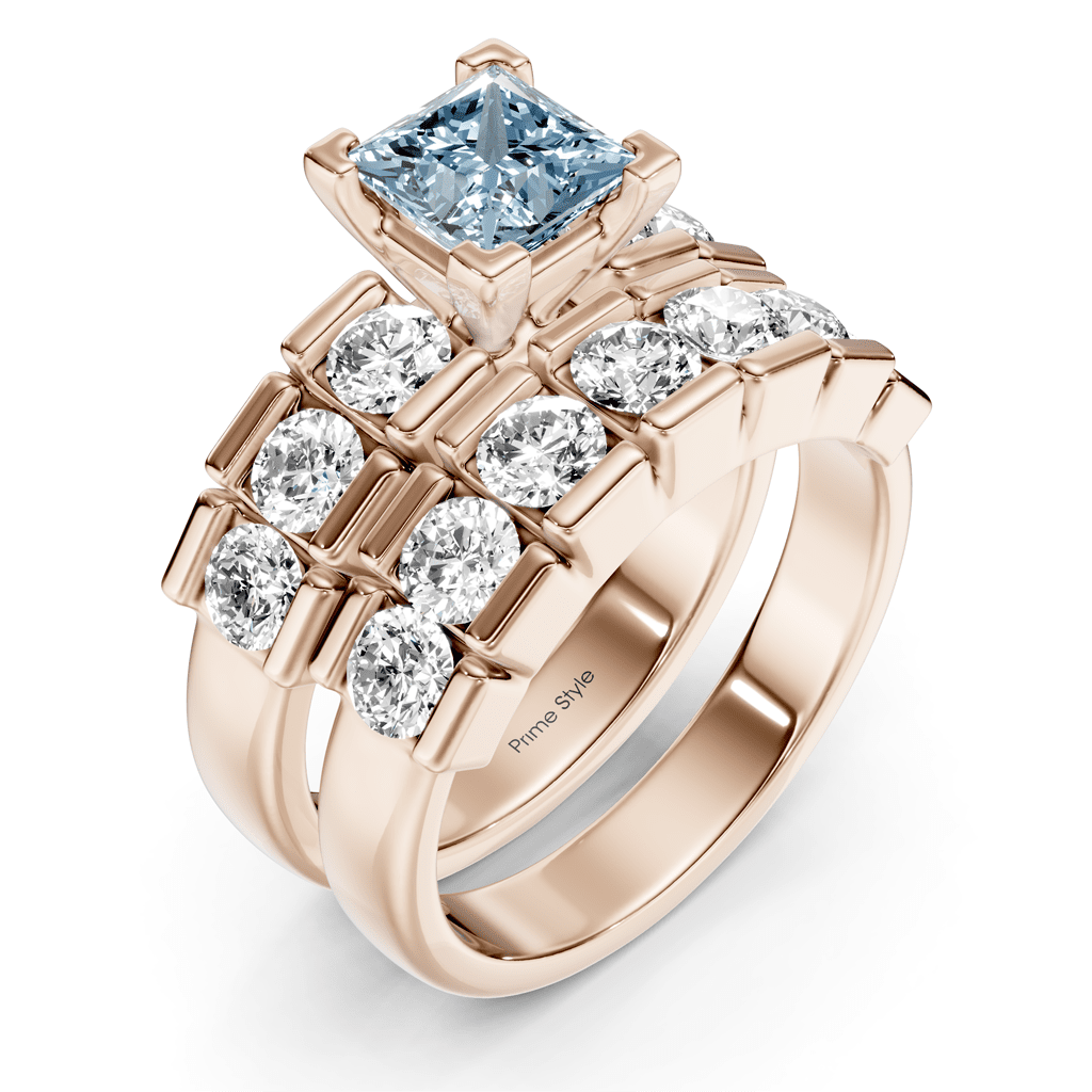 2.85-5.85 CT Princess & Round Cut Fancy Blue Diamonds - Bridal Set