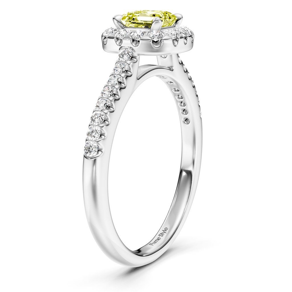 1.35-4.35 CT Ascher & Round Cut Fancy Yellow Diamonds - Engagement Ring
