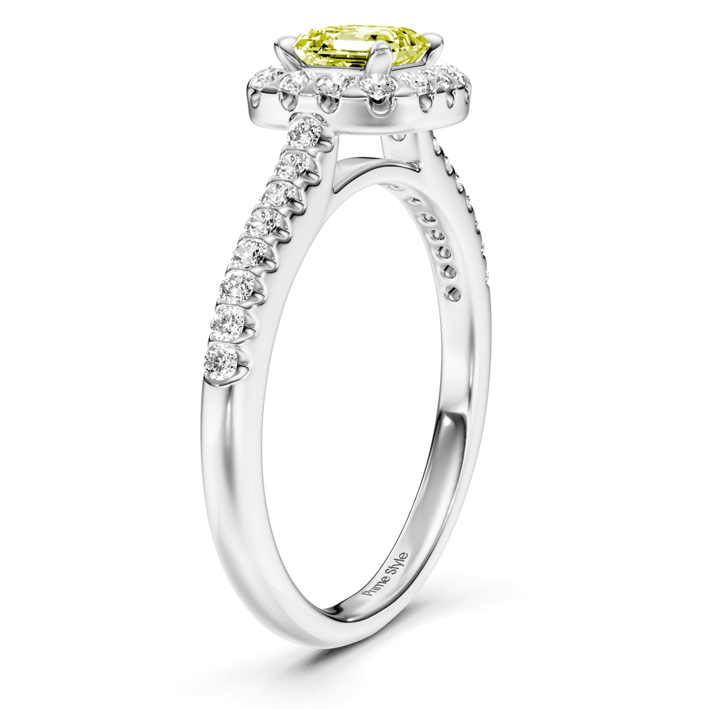 1.35 - 4.35 CT Ascher & Round Cut Fancy Yellow Diamonds - Engagement Ring - Primestyle.com