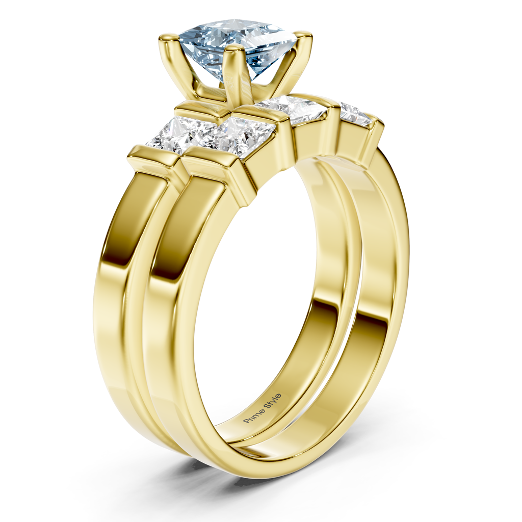 2.55-5.55 CT Princess Cut Fancy Blue Diamonds - Bridal Set