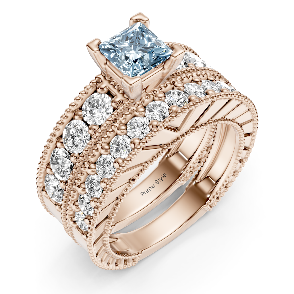 2.45-5.45 CT Princess & Round Cut Fancy Blue Diamonds - Bridal Set