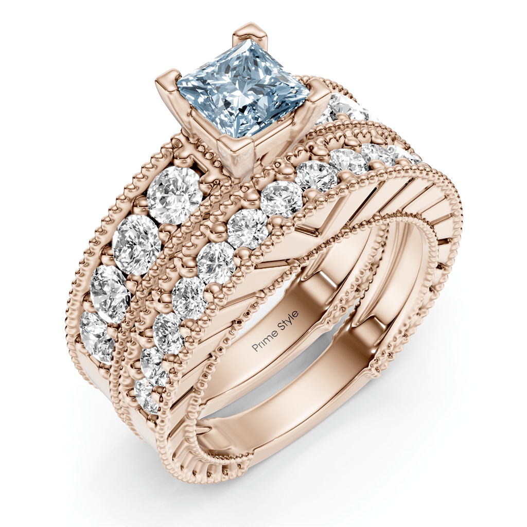 2.45-5.45 CT Princess & Round Cut Fancy Blue Diamonds - Bridal Set