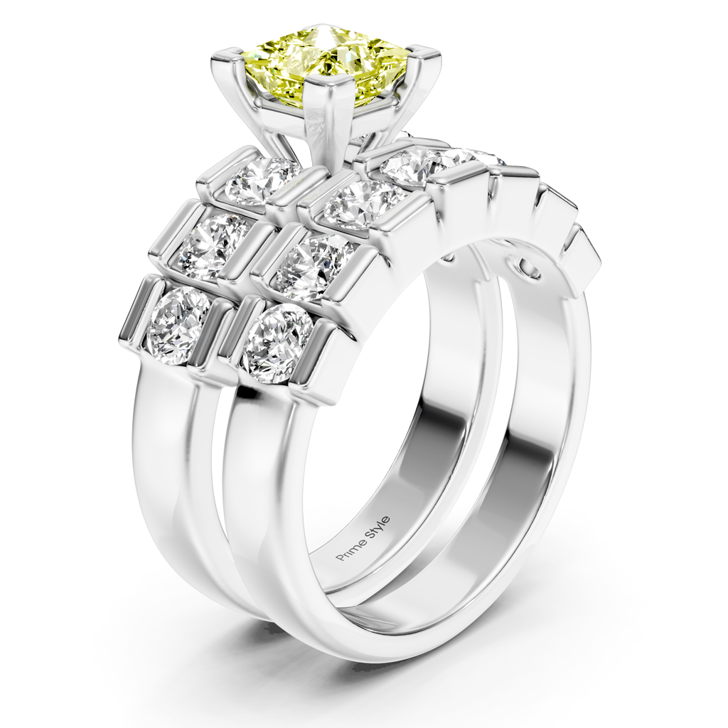 2.85-5.85 CT Princess & Round Cut Fancy Yellow Diamonds - Bridal Set