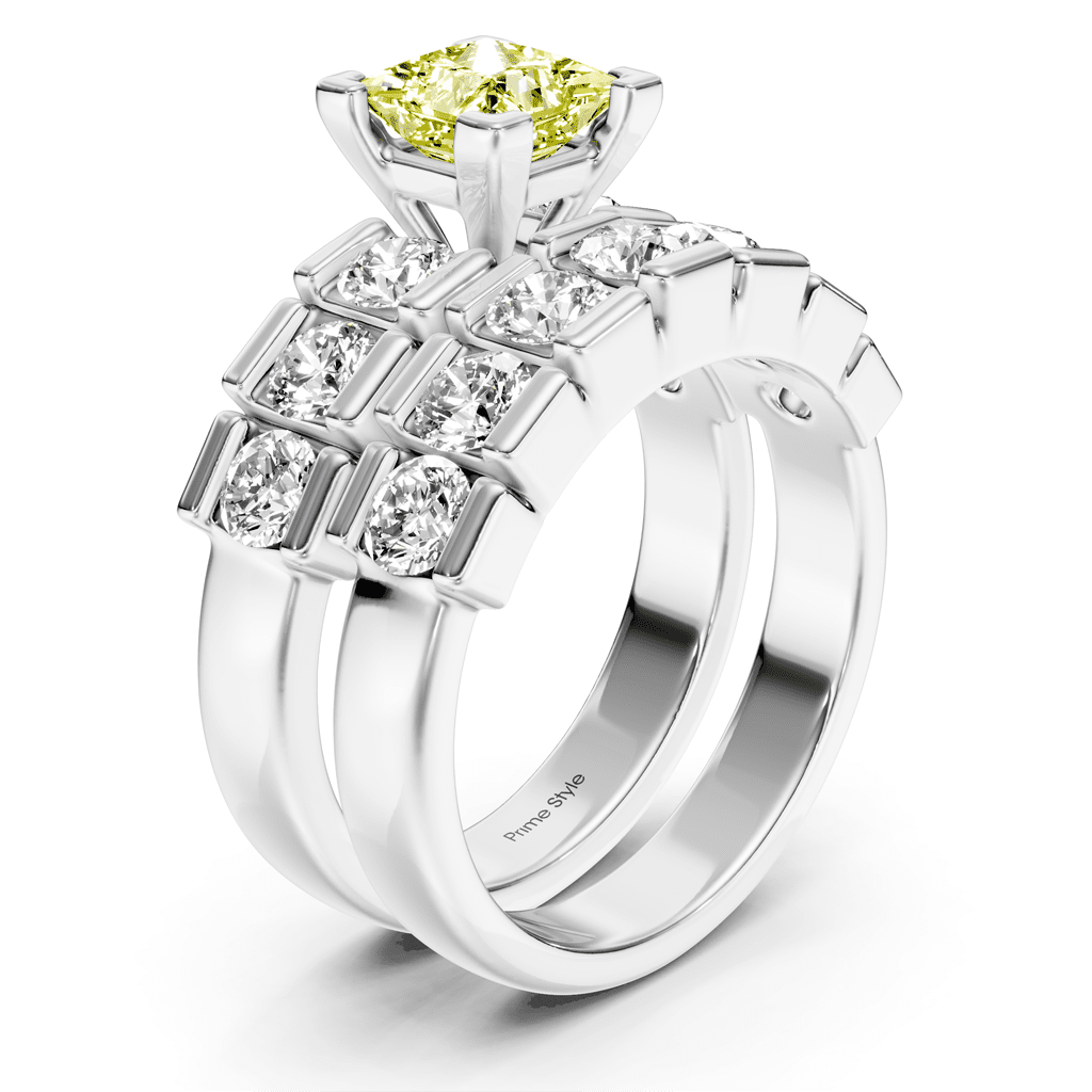2.85 - 5.85 CT Princess & Round Cut Fancy Yellow Diamonds - Bridal Set - Primestyle.com