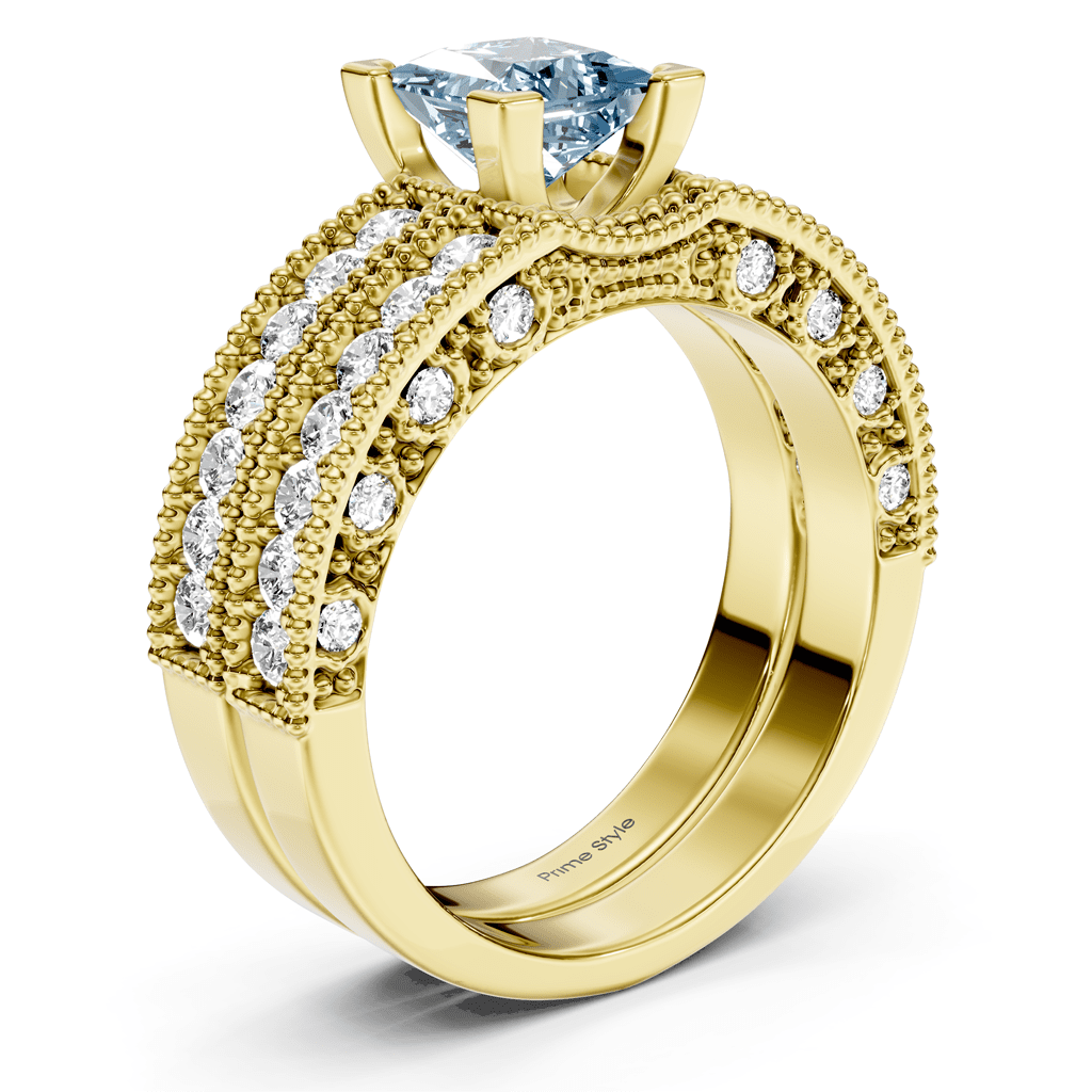2.10 - 5.10 CT Princess & Round Cut Fancy Blue Diamonds - Bridal Set - Primestyle.com
