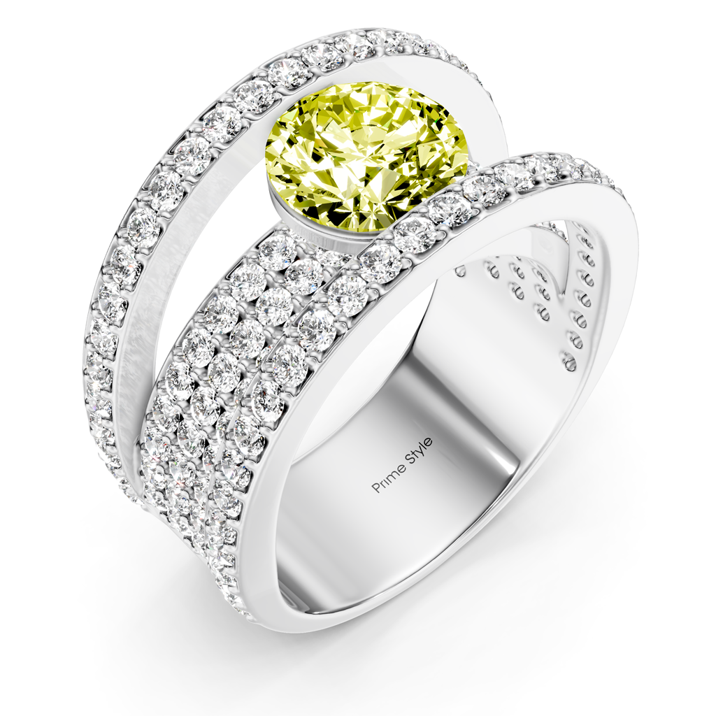 2.80-5.80 CT Round Cut Fancy Yellow Diamonds - Engagement Ring