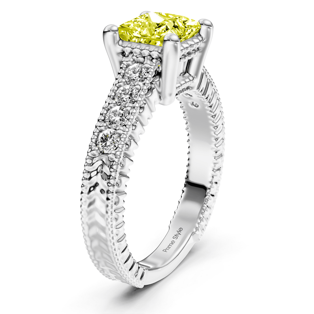 1.30 - 4.30 CT Princess & Round Cut Fancy Yellow Diamonds - Engagement Ring - Primestyle.com