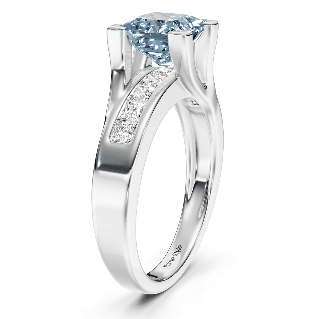 1.45-4.45 CT Princess Cut Fancy Blue Diamonds - Engagement Ring