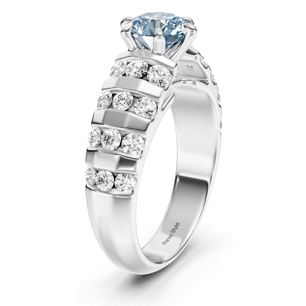 1.75 - 4.75 CT Round Cut Fancy Blue Diamonds - Engagement Ring - Primestyle.com