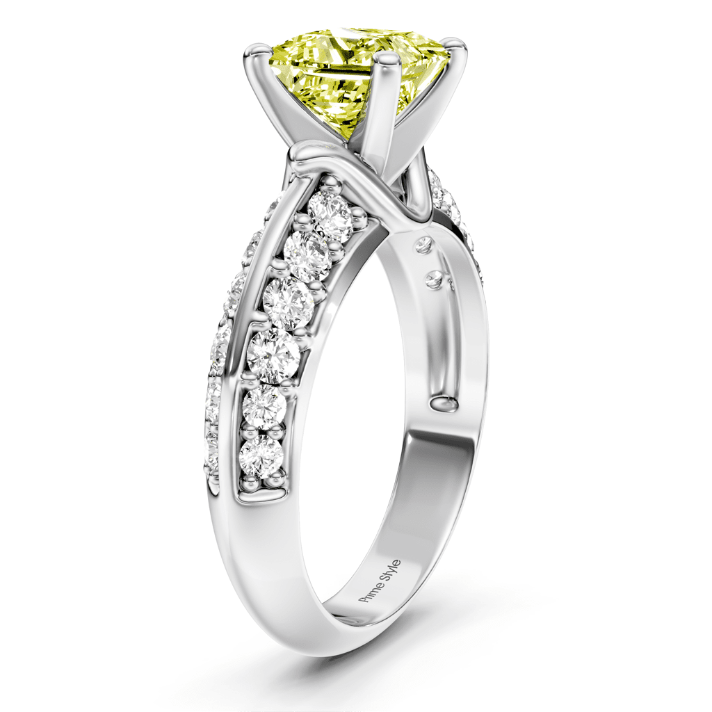 1.65 - 4.65 CT Princess & Round Cut Fancy Yellow Diamonds - Engagement Ring - Primestyle.com
