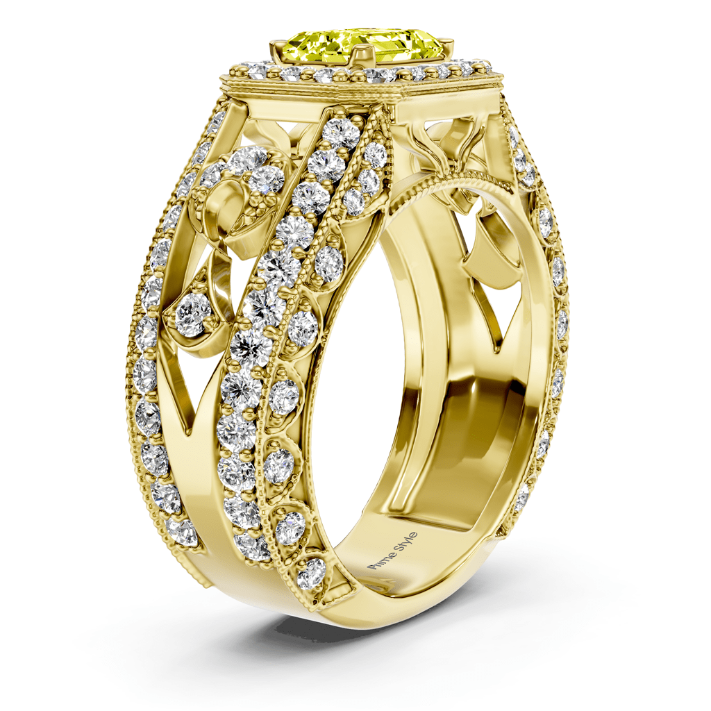 1.95 - 4.95 CT Emerald & Round Cut Fancy Yellow Diamonds - Engagement Ring - Primestyle.com