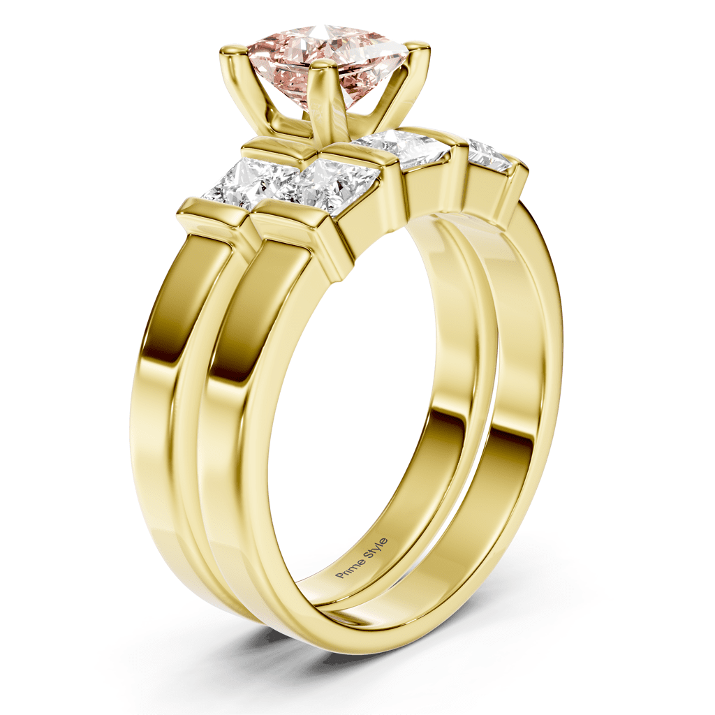 2.55-5.55 CT Princess Cut Fancy Pink Diamonds - Bridal Set