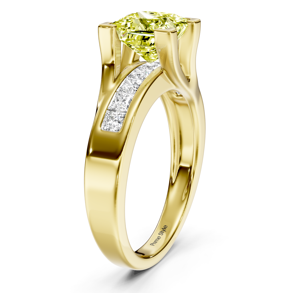 1.45-4.45 CT Princess Cut Fancy Yellow Diamonds - Engagement Ring