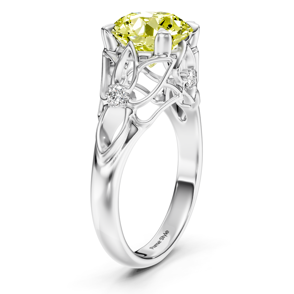 1.07-4.07 CT Round Cut Fancy Yellow Diamonds - Engagement Ring