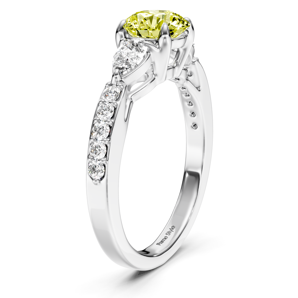 1.50-4.50 CT Pear & Round Cut Fancy Yellow Diamonds - Engagement Ring