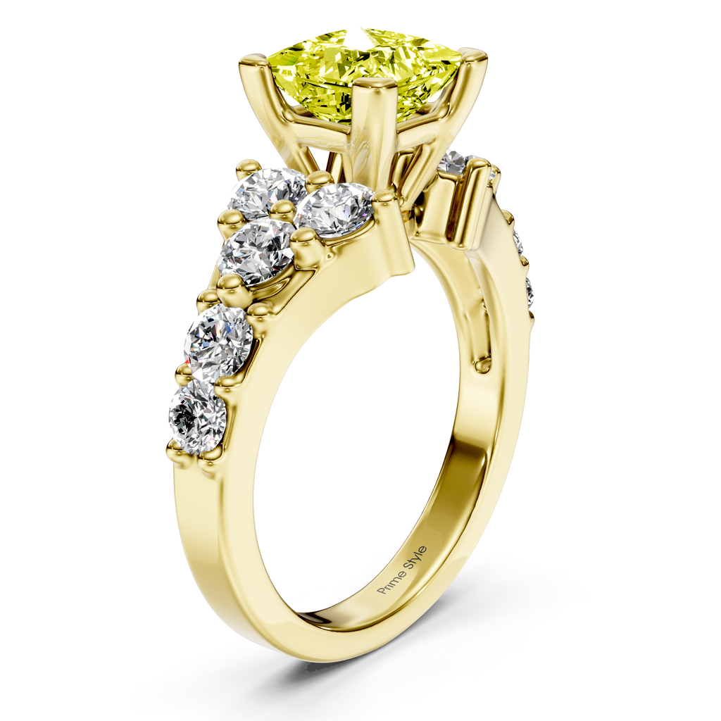 2.40-5.40 CT Princess & Round Cut Fancy Yellow Diamonds - Engagement Ring