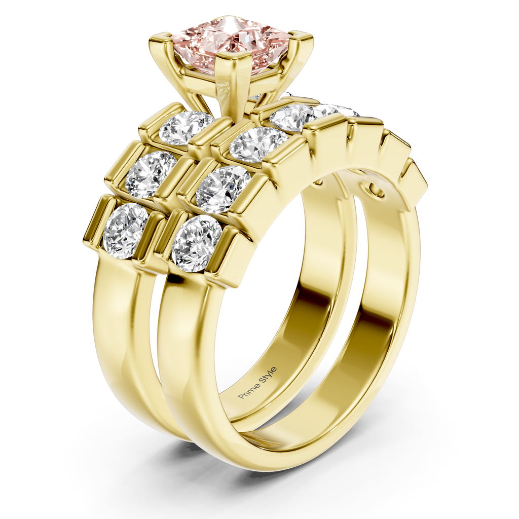 2.85-5.85 CT Princess & Round Cut Fancy Pink Diamonds - Bridal Set