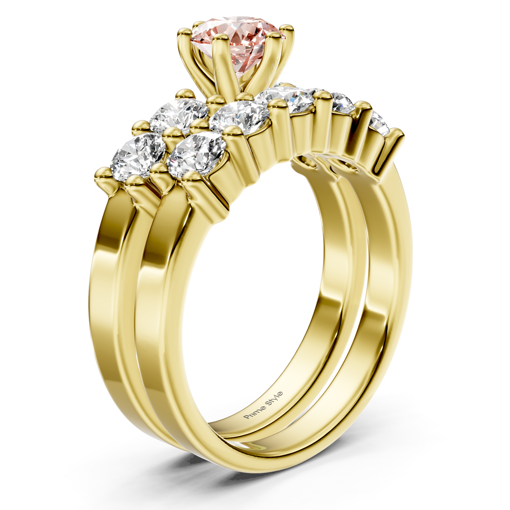 2.40-5.40 CT Round Cut Fancy Pink Diamonds - Bridal Set