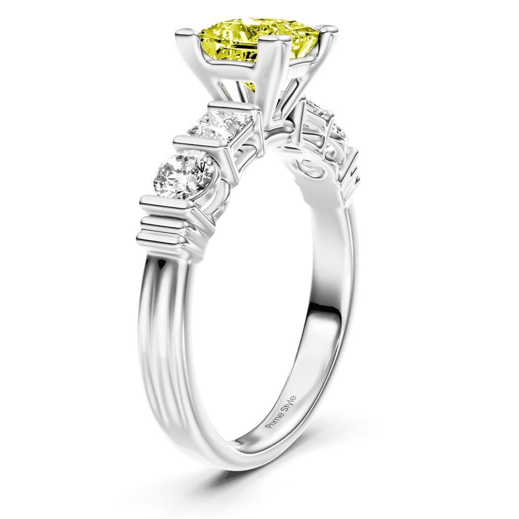 1.70-4.70 CT Princess & Round Cut Fancy Yellow Diamonds - Engagement Ring