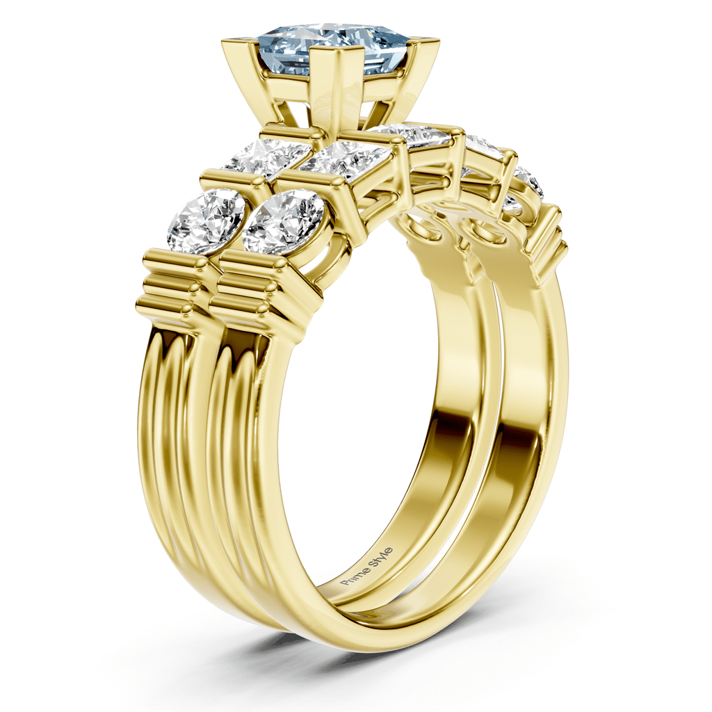 2.55 - 5.55 CT Princess & Round Cut Fancy Blue Diamonds - Bridal Set - Primestyle.com
