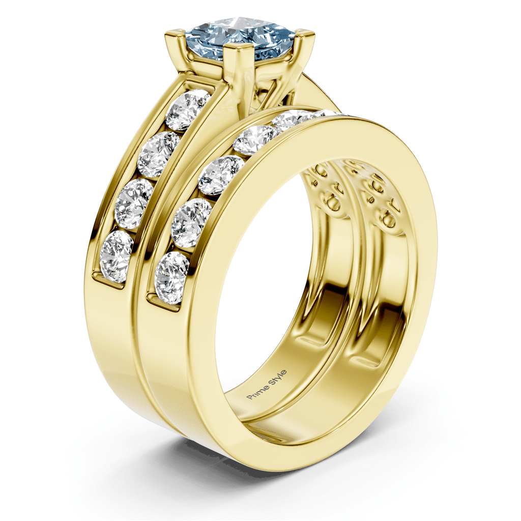 2.60 - 5.60 CT Princess & Round Cut Fancy Blue Diamonds - Bridal Set - Primestyle.com