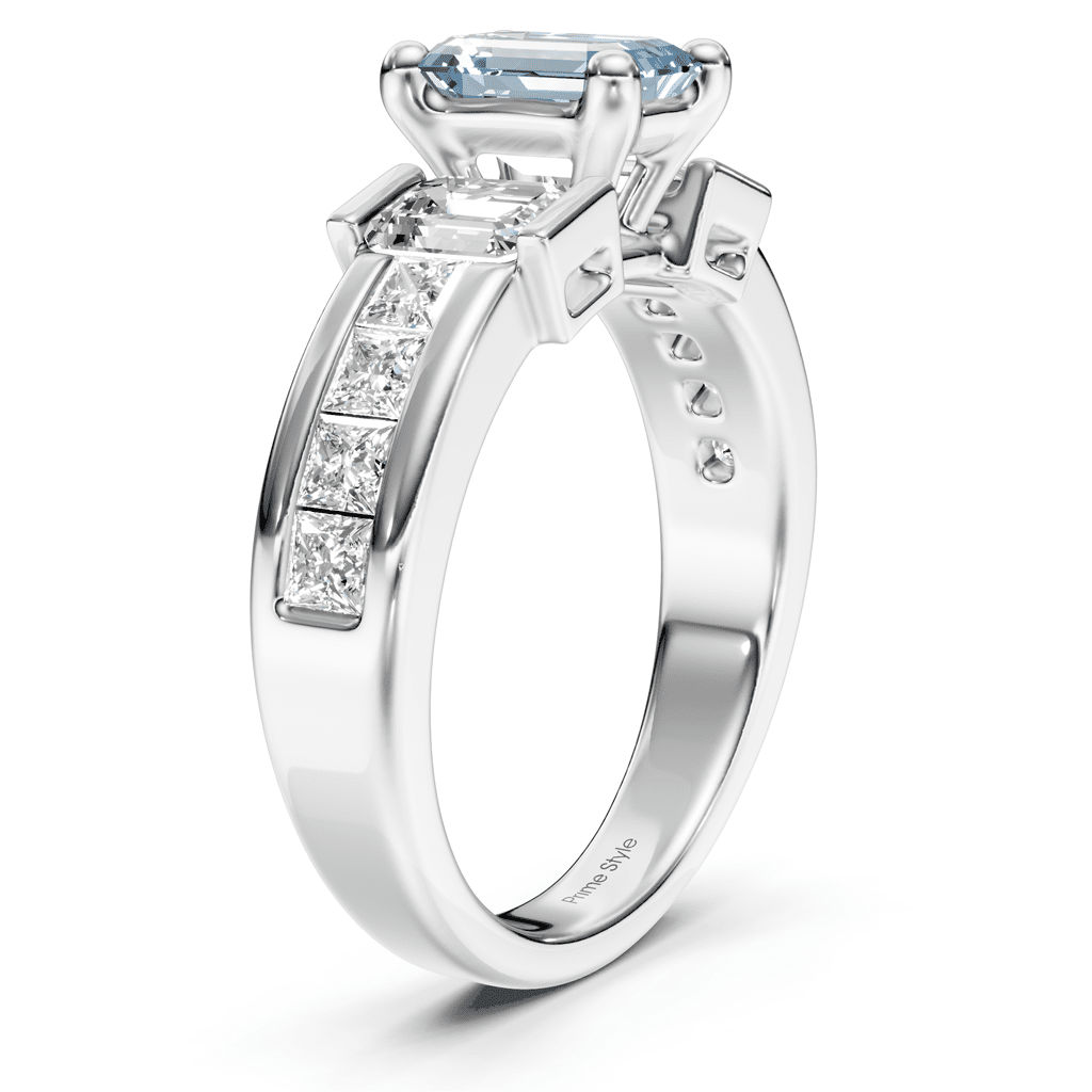 2.30-5.30 CT Emerald & Princess Cut Fancy Blue Diamonds - Engagement Ring