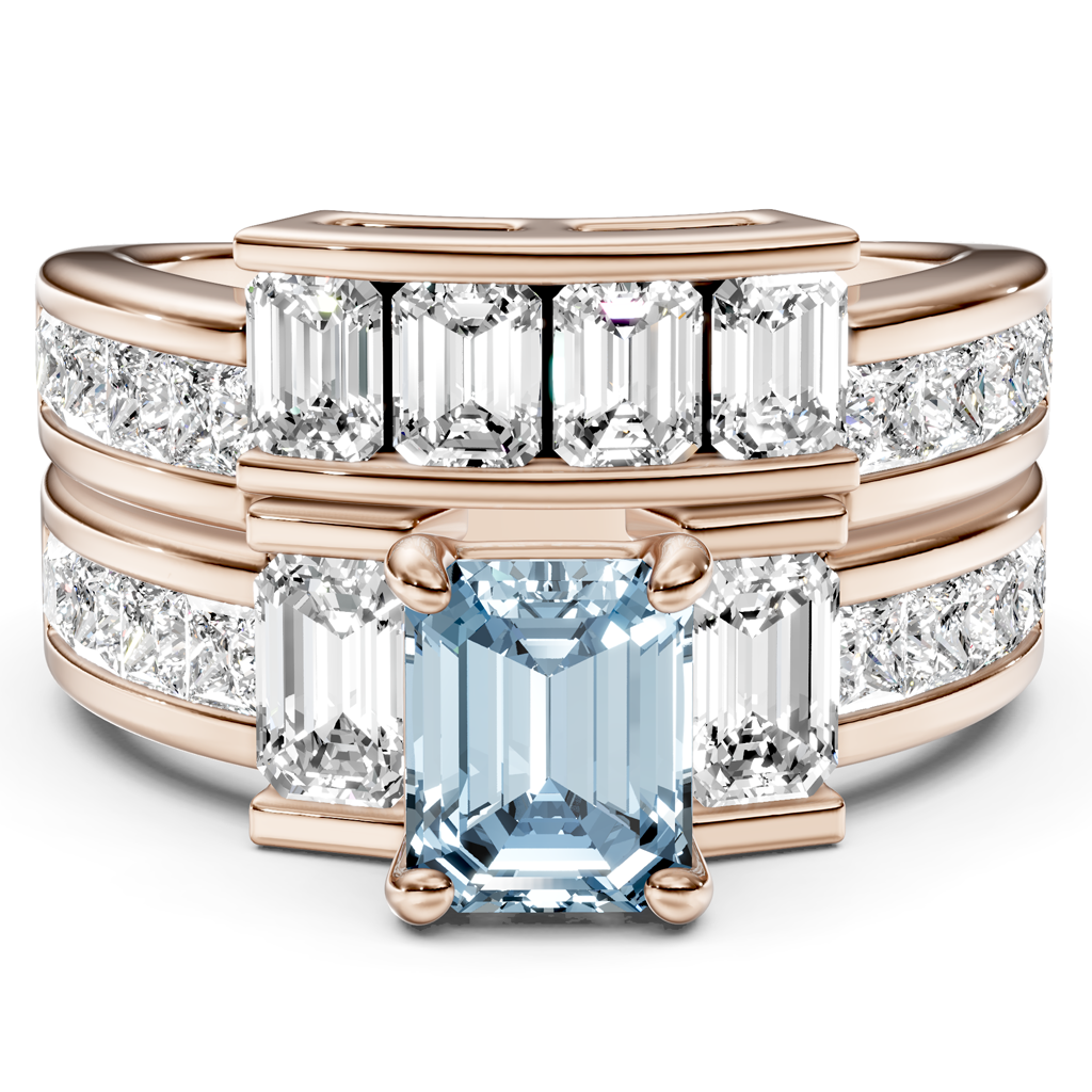 3.70-6.70 CT Emerald & Princess Cut Fancy Blue Diamonds - Bridal Set