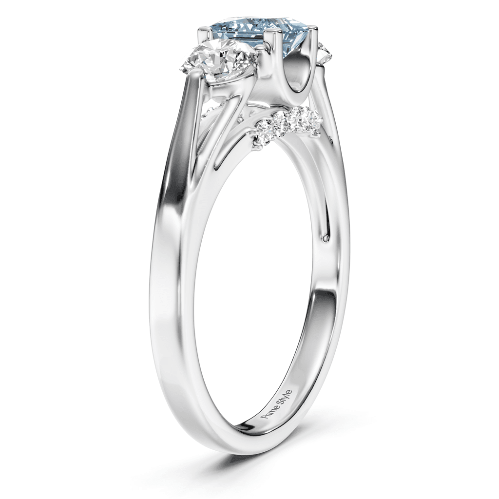 1.55-4.55 CT Princess & Round Cut Fancy Blue Diamonds - Engagement Ring