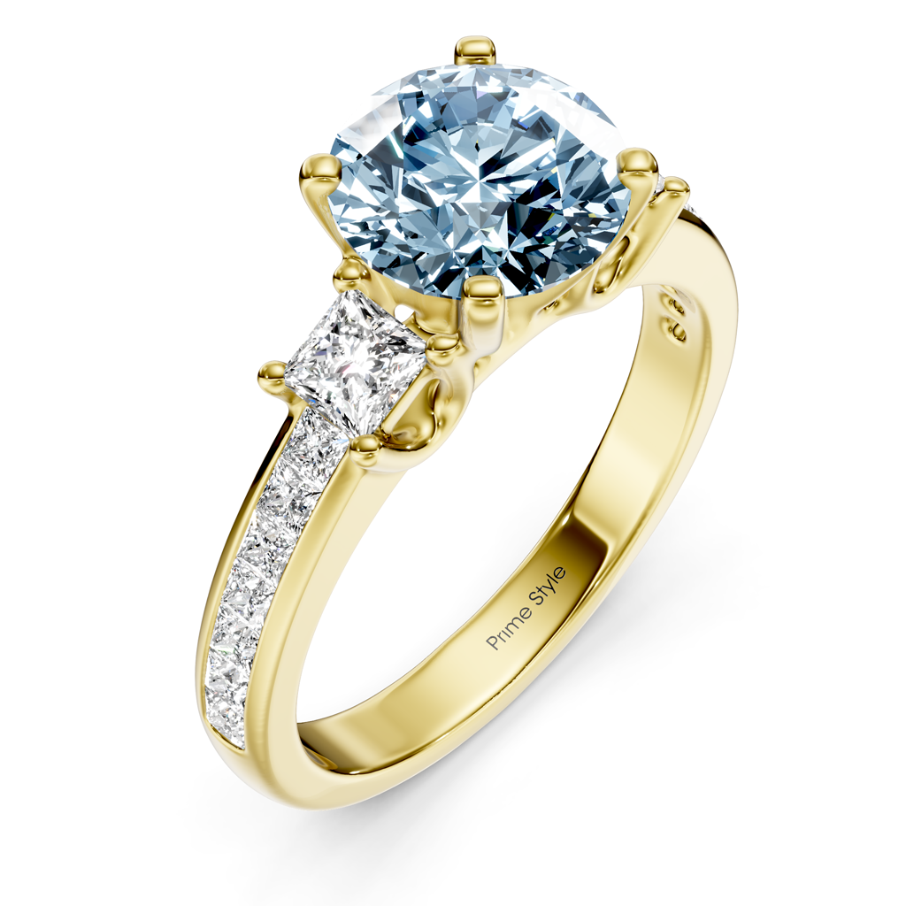 1.75-4.75 CT Princess & Round Cut Fancy Blue Diamonds - Engagement Ring