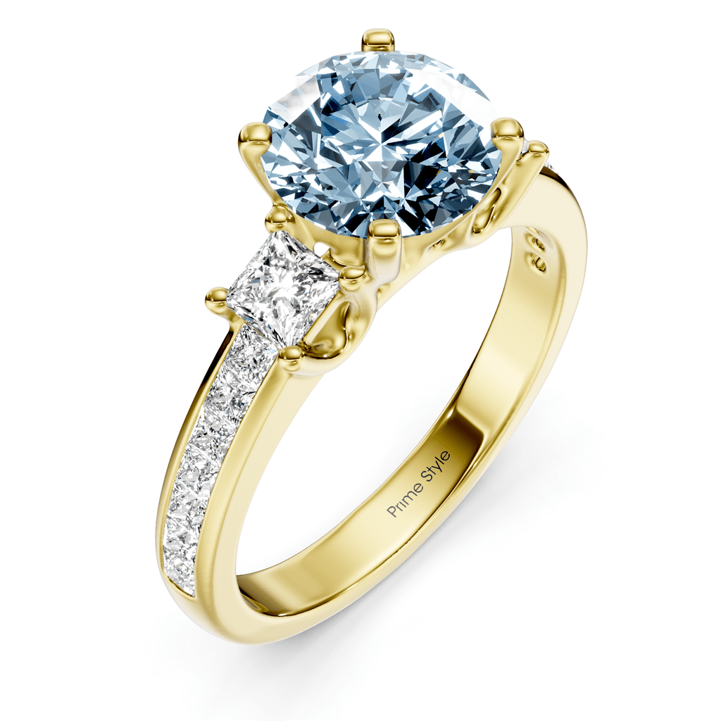 1.75-4.75 CT Princess & Round Cut Fancy Blue Diamonds - Engagement Ring