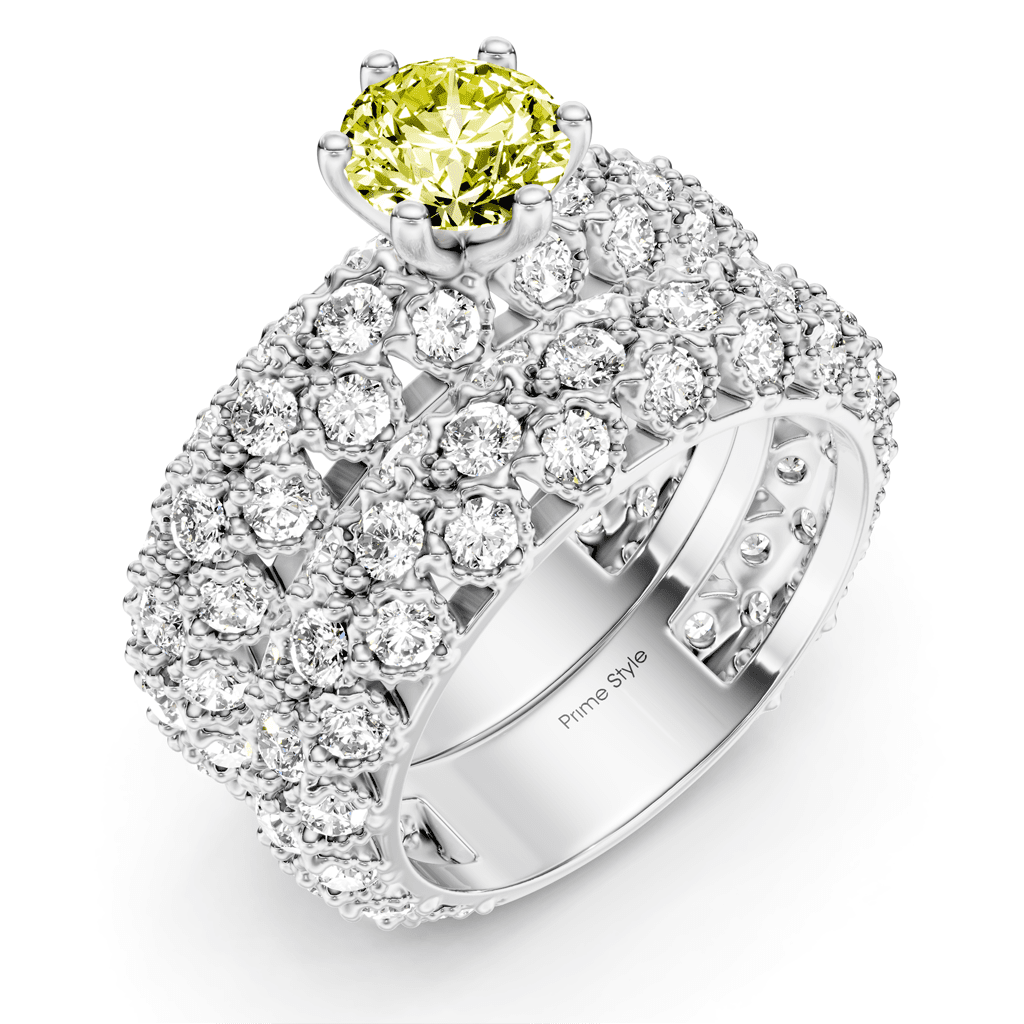 4.00 - 7.00 CT Round Cut Fancy Yellow Diamonds - Bridal Set - Primestyle.com